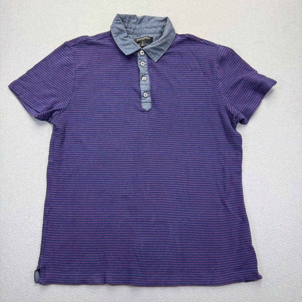 Banana Republic Jacquard Polo Shirt‎ Blue Red Striped Fall 2018 M Night Flight